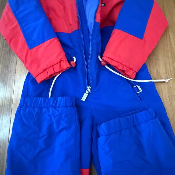 Vintage FERA Snowsuit Kids Size Junior 6 Ski Play Hood Zip Snap Color Block - Picture 7 of 16